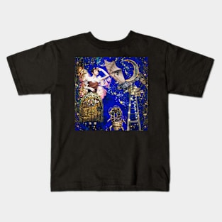 Steampunk, moon, airplane, robots and magic Kids T-Shirt